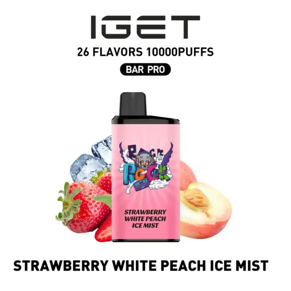 IGET BAR PRO 10000 Puffs STRAWBERRY WHITE PEACH ICE MIST Flavored Australia